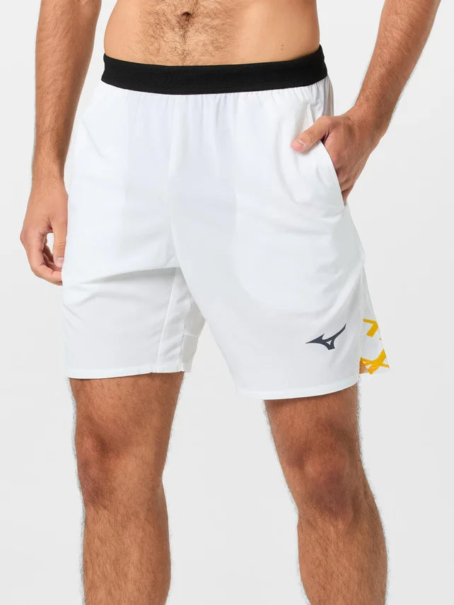 MIZUNO TENNIS SHORT 8 IN AMPLIFY WHITE/CITRUS