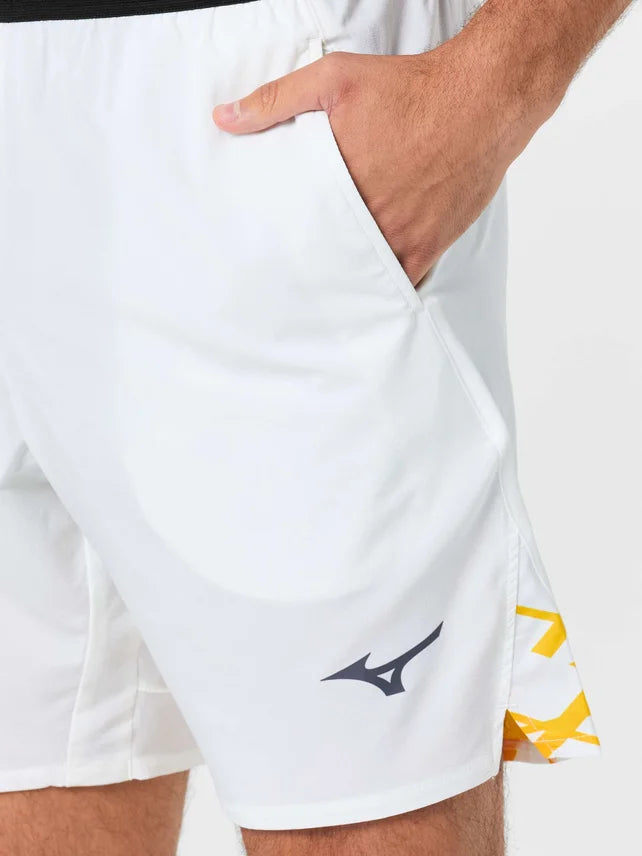 MIZUNO TENNIS SHORT 8 IN AMPLIFY WHITE/CITRUS